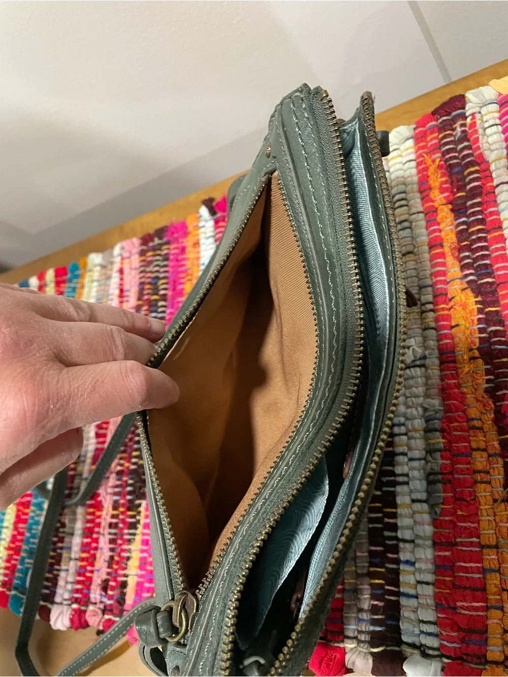 The Sak Dark Olive Green Leather Tassel Wristlet Clutch